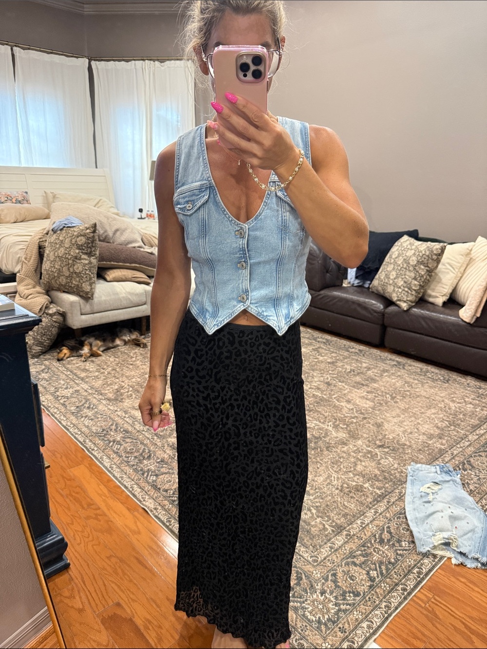 Black Leopard-Print Midi Skirt - Sleek Womens Skirt